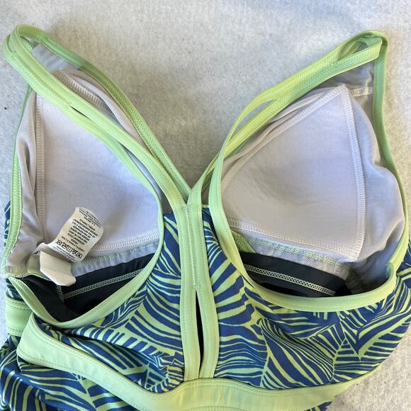L.L.Bean Swimsuit Womens 6 Blue Green One Piece Leaf Print Built in Bra UPF 50+ - Picture 10 of 11